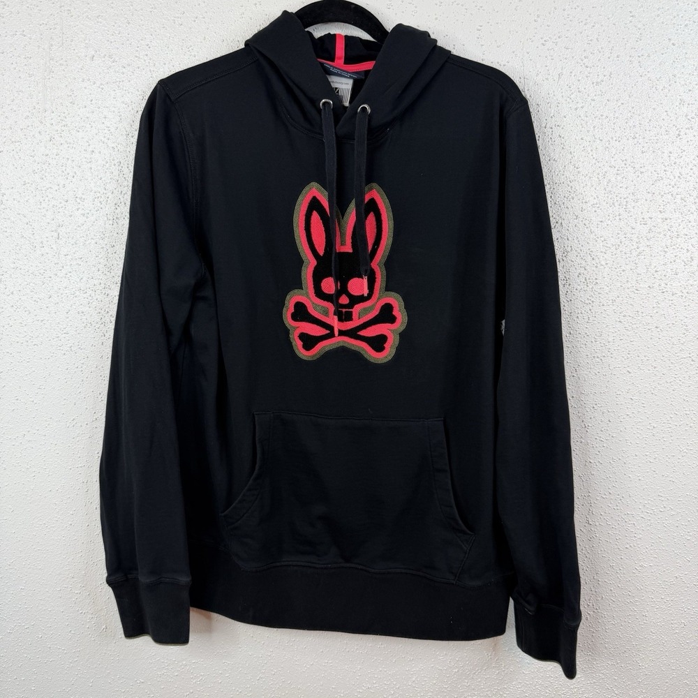 Psycho Bunny Men's Black Pullover Hoodie Embroidered Logo Bunny Size M
